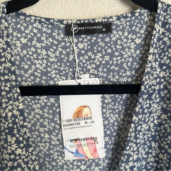 Prettygarden Sz M Women’s Long Sleeve Floral Print Midi Dress Blue - Picture 6 of 12